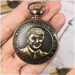 Party Favor Party Favor Trump 2024 Montre de poche Donald Retro Hommes Montres à quartz Drop Livraison Maison Jardin Fournitures de fête Événement Dhhmk Dhtq7