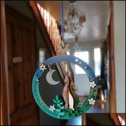 Party Favor Party Favor houten hanger ronde plaquette kijkend naar het maan hangende decor glinsterende thuis ornament voor paashomeindustrie dhol5