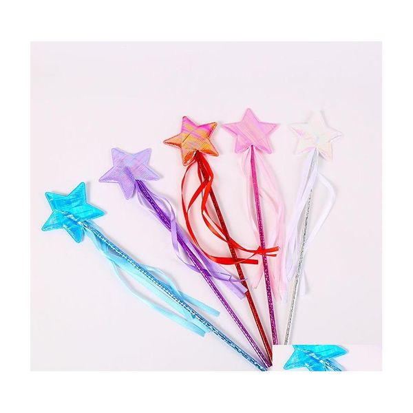 Favor de fiesta Estrellas de fiesta Varita de hadas Princesa Cetro con cinta Favores Fiestas navideñas Halloween Navidad Rendimiento Accesorios Bolsa Fi Dhkz8