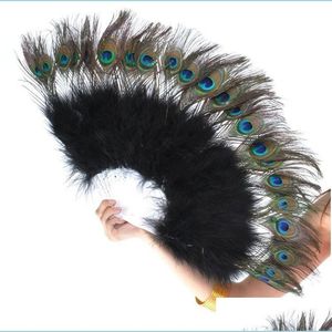 Favor de fiesta Pluma de pavo real Ventilador de mano Baile Fiesta nupcial Decoración de suministro Estilo chino Fans clásicos Favor P1013 Entrega de gota Inicio G DHSTR