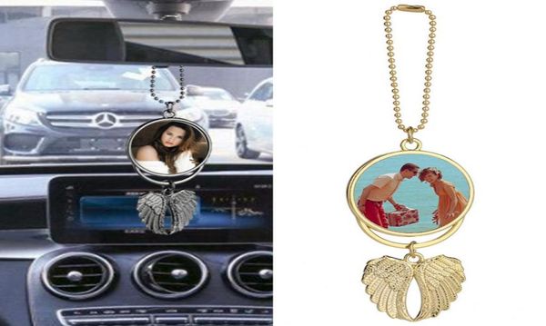 Fête favor des pendentifs SUBLIMATION AIRES Collier Blanks Car suspendue Angel Wing Rehrowing Mirror Decorations8535616