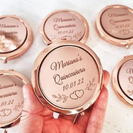 Party Gunst Gepersonaliseerde Bruid Compact Pocket Mirror Rose Gold Custom Gegraveerde Make-up Bruiloft Bruids Douche Gasten Gift