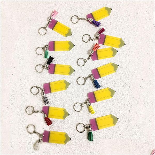 Party Favor Crayon Personnalisé Porte-clés Bricolage Porte-clés Acrylique Blanc Avec Gland Creative Sac À Dos Suspendu Pendentif Drop Delivery Accueil Dhyk3