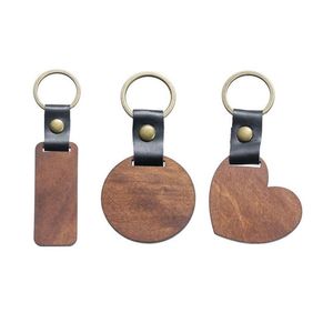 Party Favor Personnalise en bois clés en bois Diy en cuir clés de trèfle en cuir bricolage vintage bronze keyring gouttes de chaîne clés de gouttes