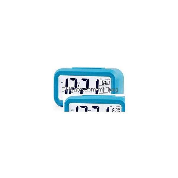 Party Favor Plastic Mute Réveil LCD Température intelligente Mignon Posensible Chevet Alarmes numériques Horloges Sn Nightlight Calendrier 240Q Dh1Ks