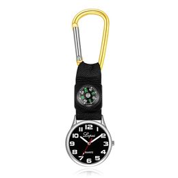 Party Gunst Draagbare karabijnhaak Pocket Watch Compass Nurse Quartz Horloges Keychain Mtifunctionele Outdoor Survival Tool Drop levering DHWNA