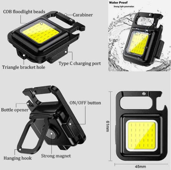 Favor de fiesta fuente de luz COB portátil Mini abrebotellas de emergencia multifuncional llavero luz linterna recargable iluminación