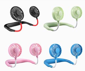 Favor de fiesta Ventilador portátil Manos libres Mini-Fan personal USB Ventiladores de cuello recargables Ajuste de 360 grados Cabeza colgante Ventiladores de cuello para viajes al aire libre SN4493