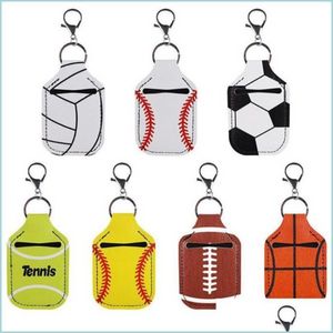 Party Favor Portable Désinfectant Titulaire Porte-clés Football Basketball Baseball Ball Sport En Cuir Porte-clés Pendentif Bouteille bb1115