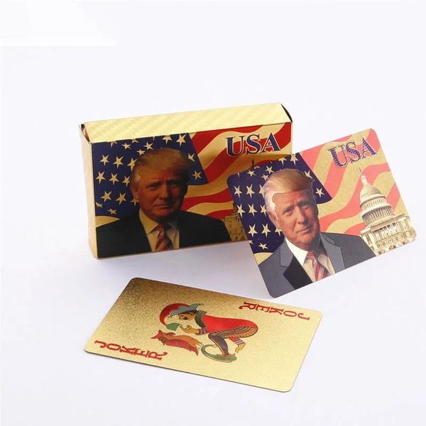 Cadeau de fête Président Trump Package Poker Gold Carte à jouer Résistant à l'usure Texas Tours de magie imperméables Cadeau