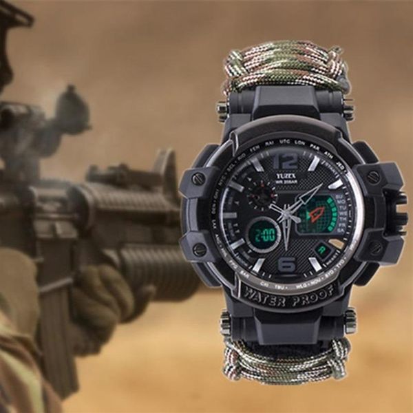 Party Favor Produit Explosion Montre Multifonctionnelle Étanche Militaire Tactique Paracord Bracelet Camping Randonnée D'urgence Gear289F