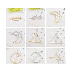 Party Favor Promotion Trendy Vintage Circle Lip Moon Triangle Épingle À Cheveux Clip Épingle À Cheveux Jolies Femmes Filles Bijoux En Métal Accessoires Dr Dh7M9