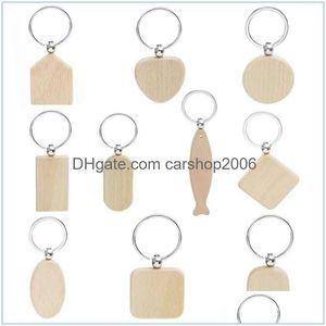 Party Gunst Promotionele Ambachten Souvenir Plain Diy Blank Beukenhout Hanger Sleutelhanger Sleutelhanger Met Ring Drop Levering Thuis Gard Dhuf6