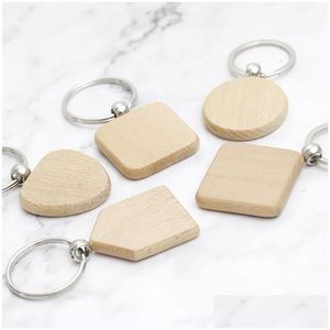 Party Favor Artisanat Promotionnel Souvenir Plaine Bricolage Blanc Hêtre Pendentif En Bois Porte-clés Porte-clés Avec Anneau 2023 Drop Delivery Accueil Dhplf