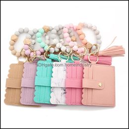 Party Gunst PU Leather Bracelet Wallet Keychain Party Favor Tassels Bangle Key Ring Holder Card Bag Sile kralen Polslee Keychains Ha DHWZI