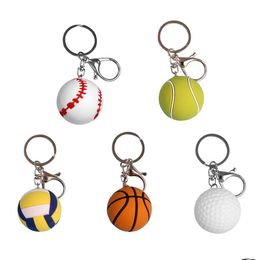 Party Gunst PVC Ball Keychains Sport Baseball Tennis Basketball Keychain Hanger Lage Decoratie Key Chain Keyring Drop Delivery Ho Dhuqg