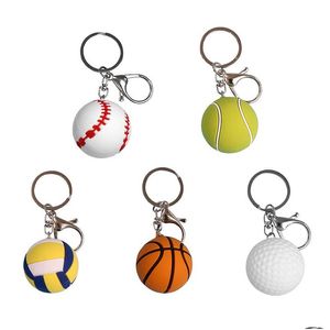 PARNE FORTH PVC BALL KEYCHINS Sports Baseball Tennis Basketball Keychain Pendent Lage Decoration Key Chain Keyring Drop Livrot Home Dhxuo