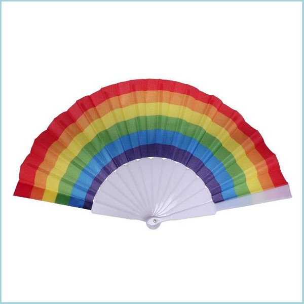 Party Favor Rainbow Craft Ventilateurs pliants Pp Plastics Ventilateur pliable tenu dans la main pour la décoration de la maison Party Favor Factory Direct 2 1Sq E1 Dr Dhzup