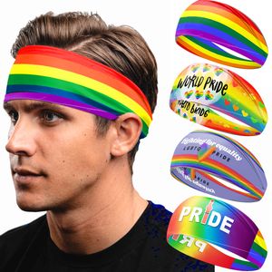 Party Favor Rainbow Hoofdband Unisex Running Oefening Kleurrijke Strepen LGBT Sweat Bands Pride Hoofdband Stretchy Ear Protection Head Wraps Q209