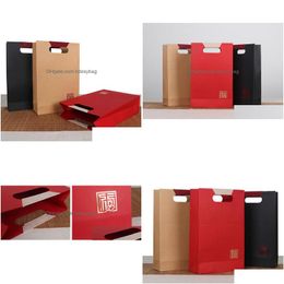 Feest voorkeur Red Wine Kraft Paper Box Dubbele standaard verpakking Geschenkzakken Portable Handschakel Kerst Gunsten ZA5758 Drop Delive DH3SG