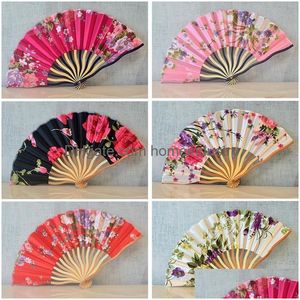 Favor de la fiesta Retro Bambú chino plegable Cerezo Blossom Diseño de flores Arte Ornamento Classic Hand Fans Mujeres Regalo de baile 3 7MQ DHZJ2