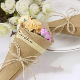 Party Favor Rétro Kraft Papier Emballage Cadeau Bouquet Couleur Primaire Cône Fleur Séchée Boîte D'emballage DIY Corde Bonbons Mariage Saint Valentin JN08