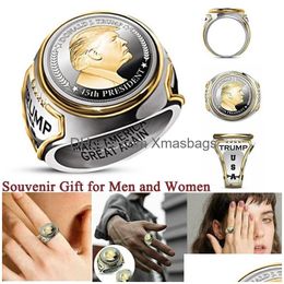 Anillos de favor de fiesta para hombres Presidente de EE. UU. Trump Accesorios de joyería para hombre Tiempo Memoria Recuerdo Regalo para mujeres y mujeres Tamaño 7-12 Gota Delive Dhide