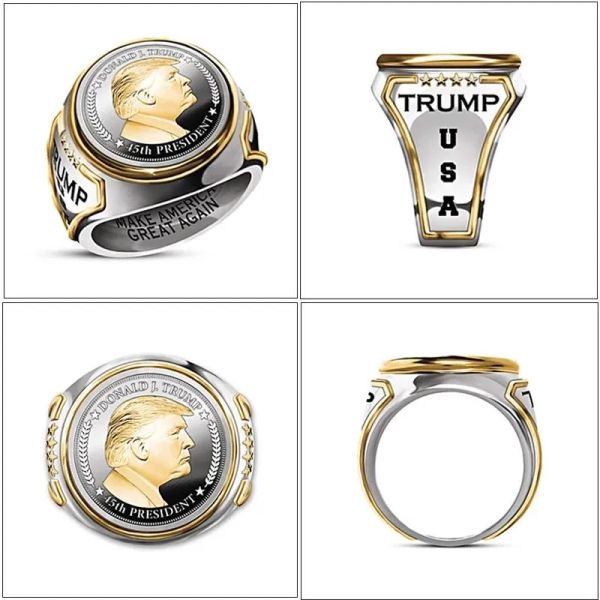 Party Favor Rings for Men US President Trump Rings Bijoux pour hommes Accessoires Mémoire de temps Souvenir Cadeau pour hommes et femmes Taille 7-12 LL