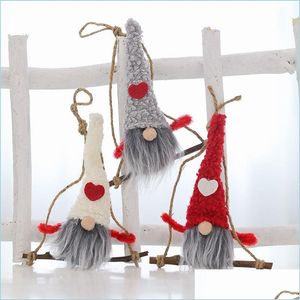 Party Favor Rudolph Corde Bois Arbre de Noël Ornement Pendentif Fournitures de fête Gnomes Barbe Elfe Poupée Santa Noël Cadeaux Jardin Festival Dhn0D