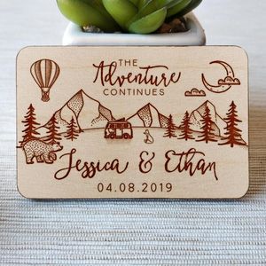 Party Favor Rustic Mountain Wooden Save The Date Aimants Mariage Aventure Aimant en bois