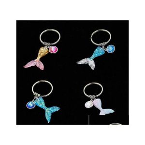 Party Favor Sea Mermaid Key Chain Geleidelijke visstaart visschaal hanger kerstpools versierde kleine geschenken wq106 drop levering ho dhyfo