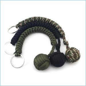 Party Favor Beveiligingsbescherming Zwarte Monkey Fist Steel Lagering Zelfverdediging Tool Outdoor Travel Lanyard Survival Key C BDesybag Dhsme