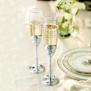 Feest gunst set van 2 gegraveerde gepersonaliseerde verlof Toasting Flutes Wedding Gunsten Event Geschenken Tabel Decor Champagne Glass Cup