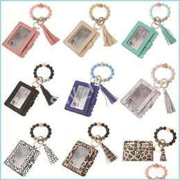 Party Gunst Sile kralen PU Leather Bracelet Wallet Keychain Party Favor Tassels Bangle Key Ring Holder Card Tas Drop levering Home Ga Dhulz