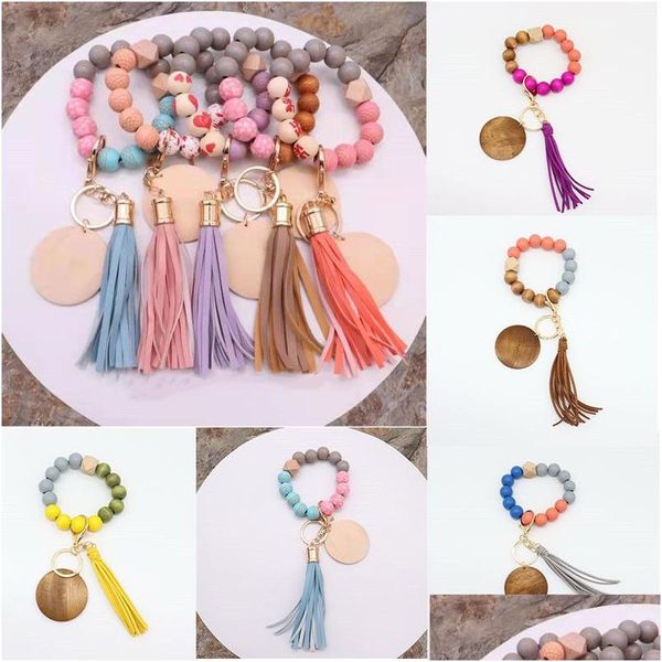 Party Favor Sile Porte-clés Bracelet Perlé Wrislet Porte-clés Portable Maison Clés De Voiture Porte-Bracelet Poignet Pour Femmes Bracelet Mignon Porte-clés Dhefi