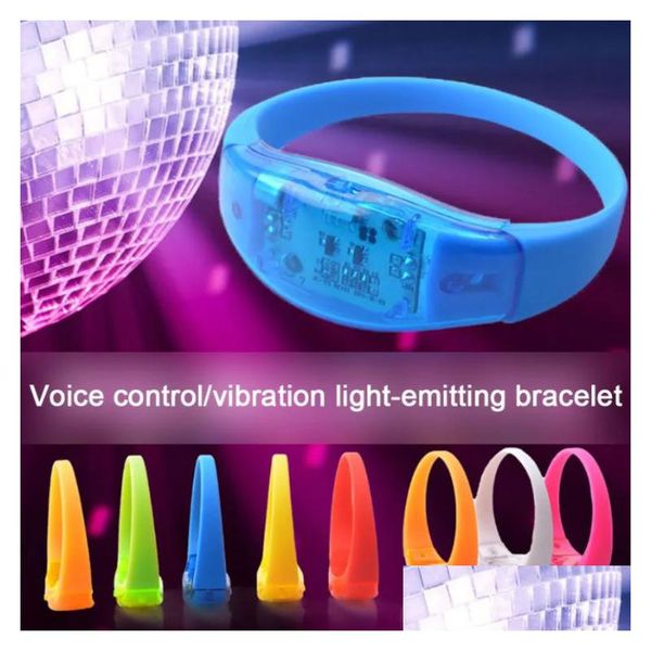 Party Favor Sile Son Contrôlé LED Bracelet De Lumière Fournitures De Fête Activé Glow Flash Bracelet Bracelet Cadeau Faveurs De Mariage Carn Dh5A1