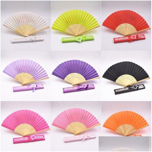 Party Favor Silk Fold Hand Fan Favors And Gifts for Guest Cloth Decoration Folding Fans With Gift Box Drop Delivery Home Gar Dhyue