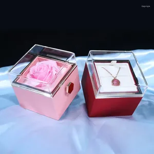 Partij gunst zeep roos bloem sieraden doos romantische trouwring Valentijnsdag voorstel roterende ketting dozen geschenk