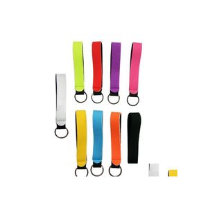 Favor de fiesta Color sólido Neopreno Pulsera Llaveros Correa de cordón Banda Anillo dividido Llavero Titular Mano Muñeca Llavero para niñas / Wom Dhuh4