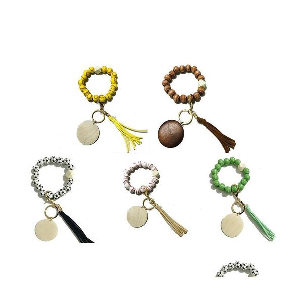 Party Favor Sports Ball Perlé Bracelet Porte-clés Gland Porte-clés Pendentif Creative Football Basketball Baseball Perle En Bois Bracelet Otgz9