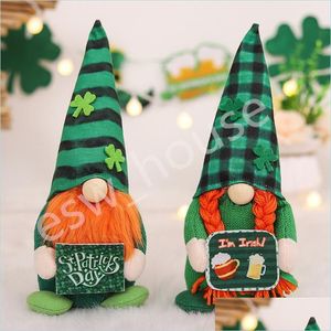 Favor de fiesta Día de San Patricio Gnomos de fiesta Trébol Muñeca sin rostro Trébol verde Muñecas de peluche irlandesas Decoración de mesa para el hogar Juguetes para niños Gota Dhnxs