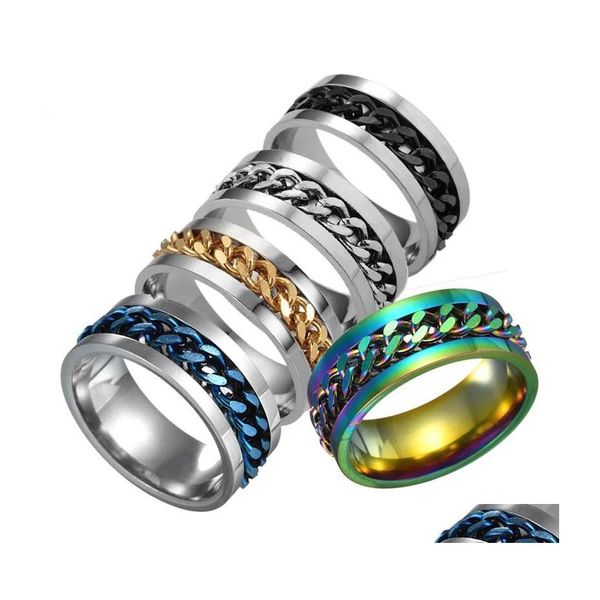 Party Favor Bague en acier inoxydable Chaîne Spinner Hommes Anneaux rotatifs Or Sier Punk Rock Bière Ouvre Personnalité Cadeau Yfa2076 Drop Del Dhegq