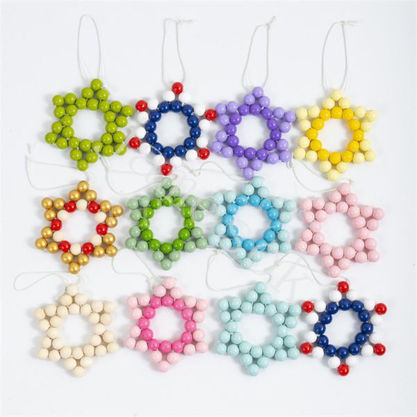 Frein Favor Favor Star en forme de Perle en bois Pendentif Party Favors Pastern European And American Accueil Artisanat Ornement En Bois Bois Bead String De026