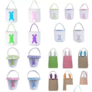 Party Favor Stock Easter Basket Feestelijke schattige Bunny Ear emmer Creative Candy Gift Bag Easters Rabbit Ei Tote Tassen met staart 27 Style Dhvle