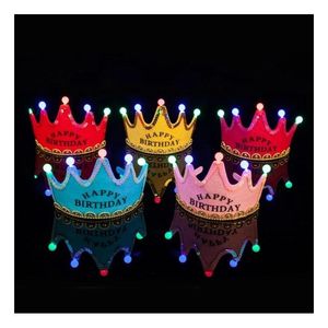 Party Favor Stock Led Crown Decoration Hat Christmas Cosplay King Princess Happy Birthday Cap Luminous Xmas Hats Colorf Sparkling He Dhkr6