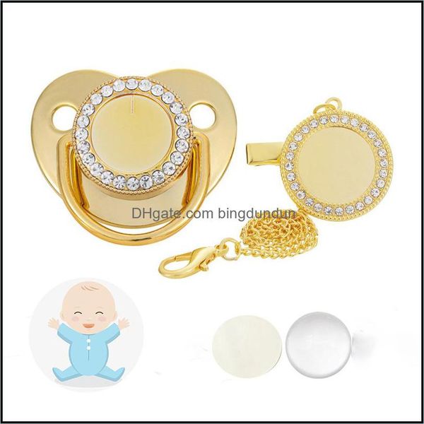 Favor de fiesta Sublimación Chupete para bebé con clip Bling Cristales Chupetes para bebés en blanco Cadena Regalo de cumpleaños Herramientas para el cuidado del recién nacido 14 Colo Otchl