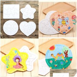 Party Favor Sublimation Blank Picture Puzzle Diy Coloring Jigsaws Child Square Five Pointed Star Painting Toys White Gift Paper 0 9 Dhjpy