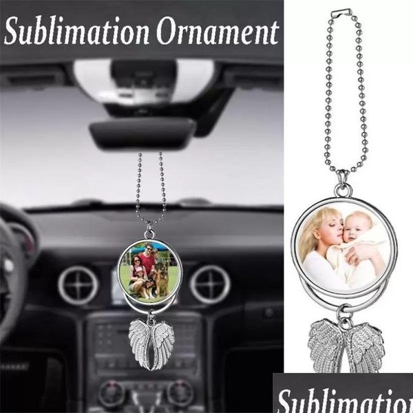 Party Favor Sublimation Blanks Accessoires de voiture pour Angel Wing Colliers Pendentifs Pendentif Rétroviseur Suspendu Charme Ornements Mer D Dhva4