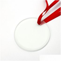 Fête favorable sublimation Blanks Glass Pendant Christmas Ornements 3,5 pouces Side Thermal Transfert Ornement Festival décore Custo Dhswd