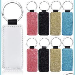 Party Favor Sublimation Blanks Porte-clés Glitter Pu Cuir Transfert De Chaleur Porte-clés Rond Coeur Rec Carré Peut Personnalisé Drop Livraison Hom Dhbmo